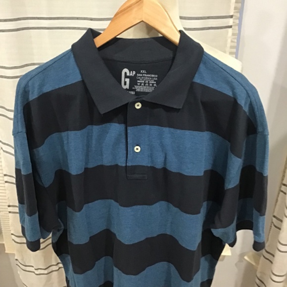 Gap Men Size XXL Navy Stripe Rugby Classic Fit Pique Polo Shirt Casual Cotton - Picture 2 of 6